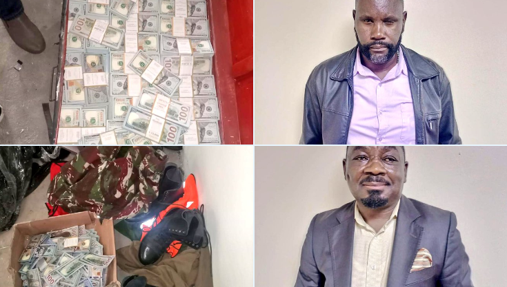 Two of the suspects and the fake money recovered.